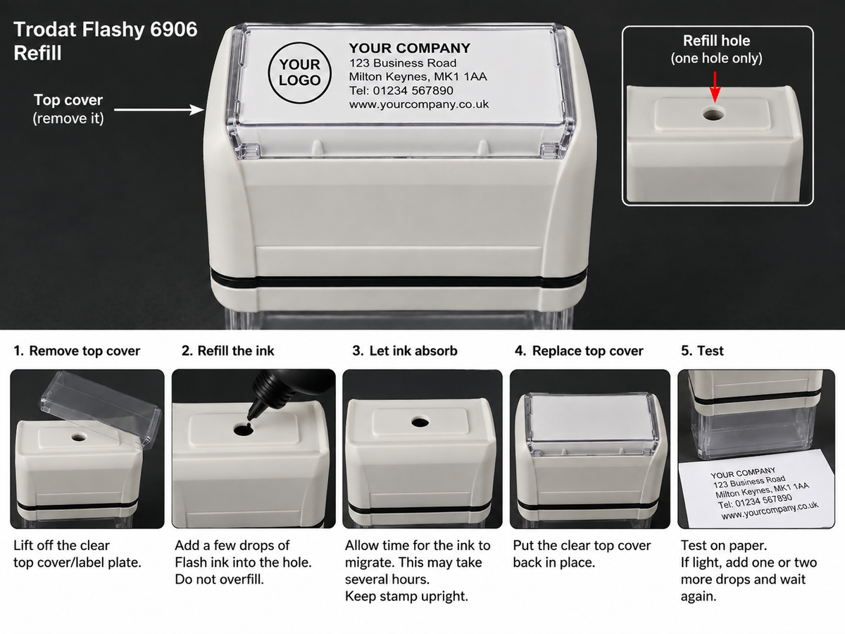 Personalised Pre-Inked Business Stamp – Custom Logo & Text, Crisp & Refillable