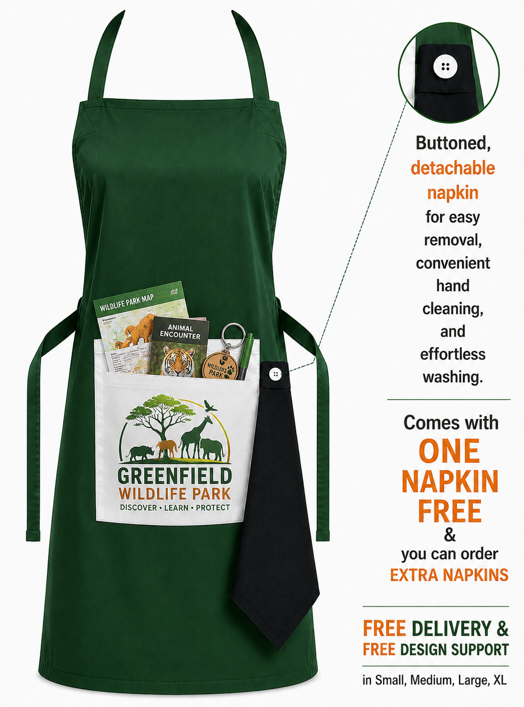 Personalised Cotton Colour Logo Apron | Custom Print | Free Detachable Napkin