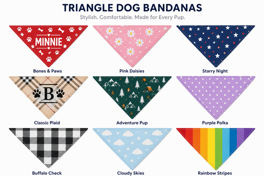 Custom Triangle Dog Bandana Personalised Design Text Photo Hi-Vis Reflective Option