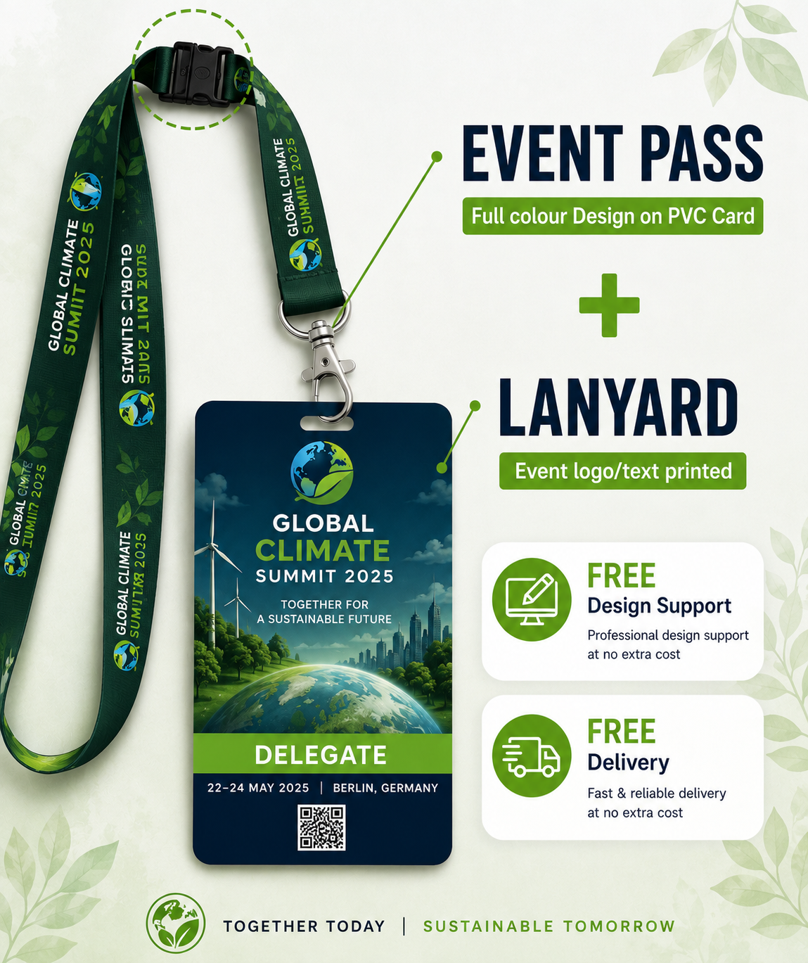 Customised Event Pass & Personalised Logo-printed Lanyard Set with Safety Clip