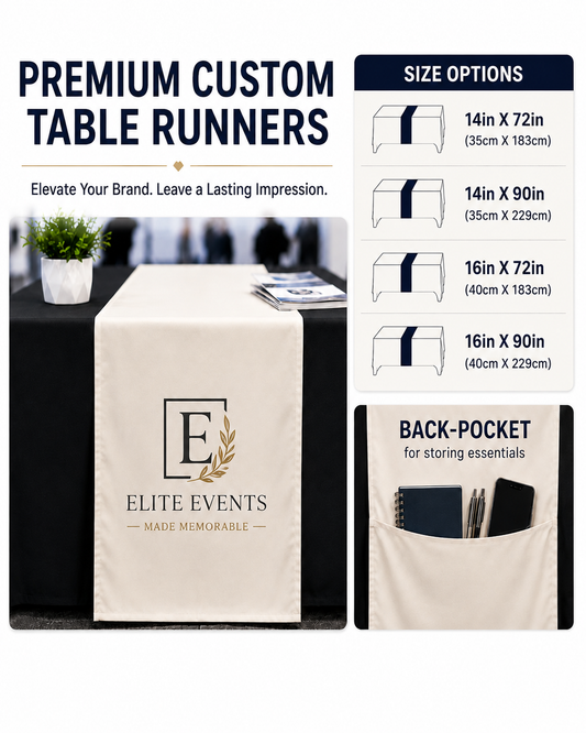 Personalised Table Runner with Back Pocket | Custom Printed Logo Event Cloth