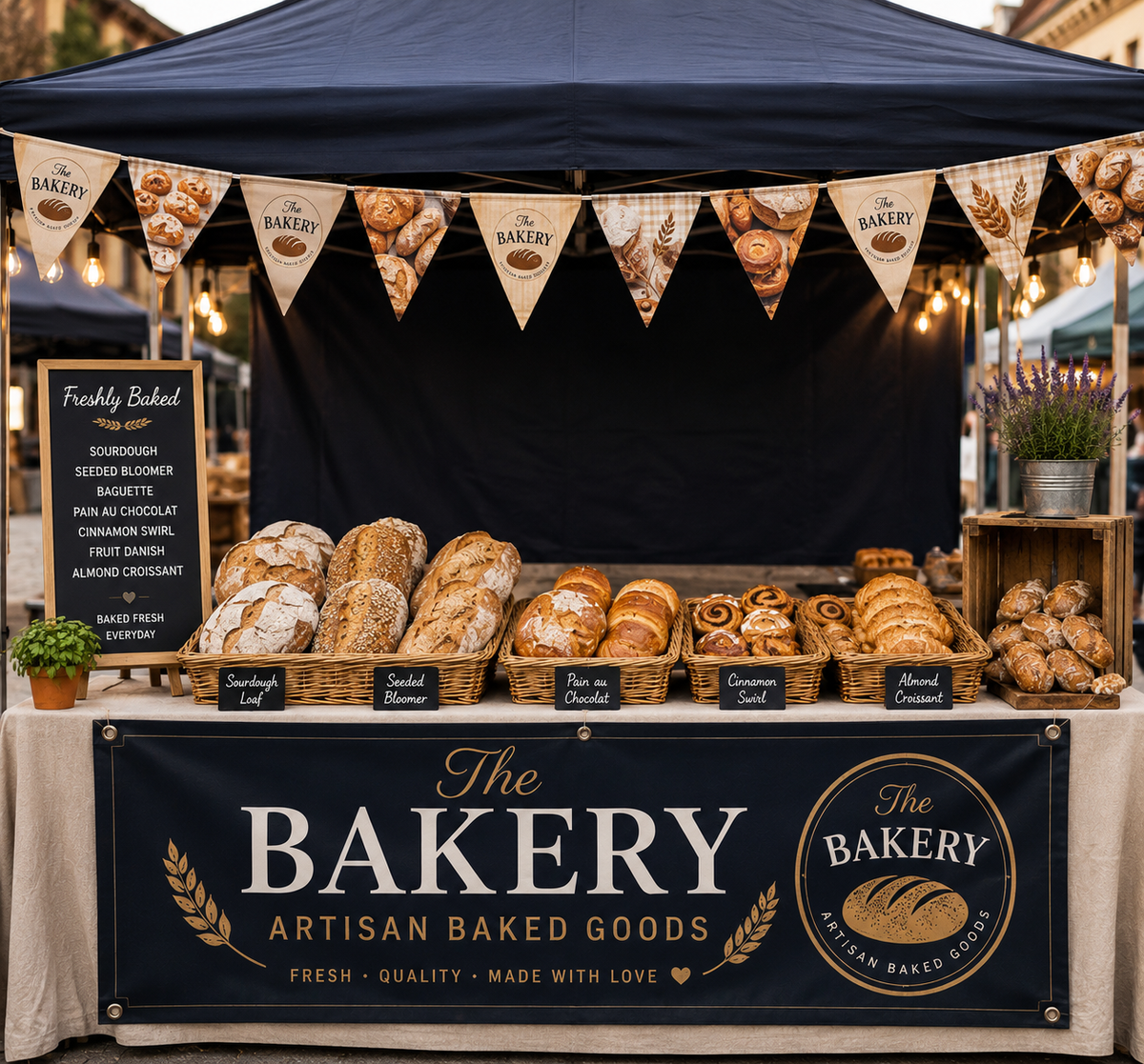 Custom Market Stall Colour Banner & Bunting Set | Personalised Business Display