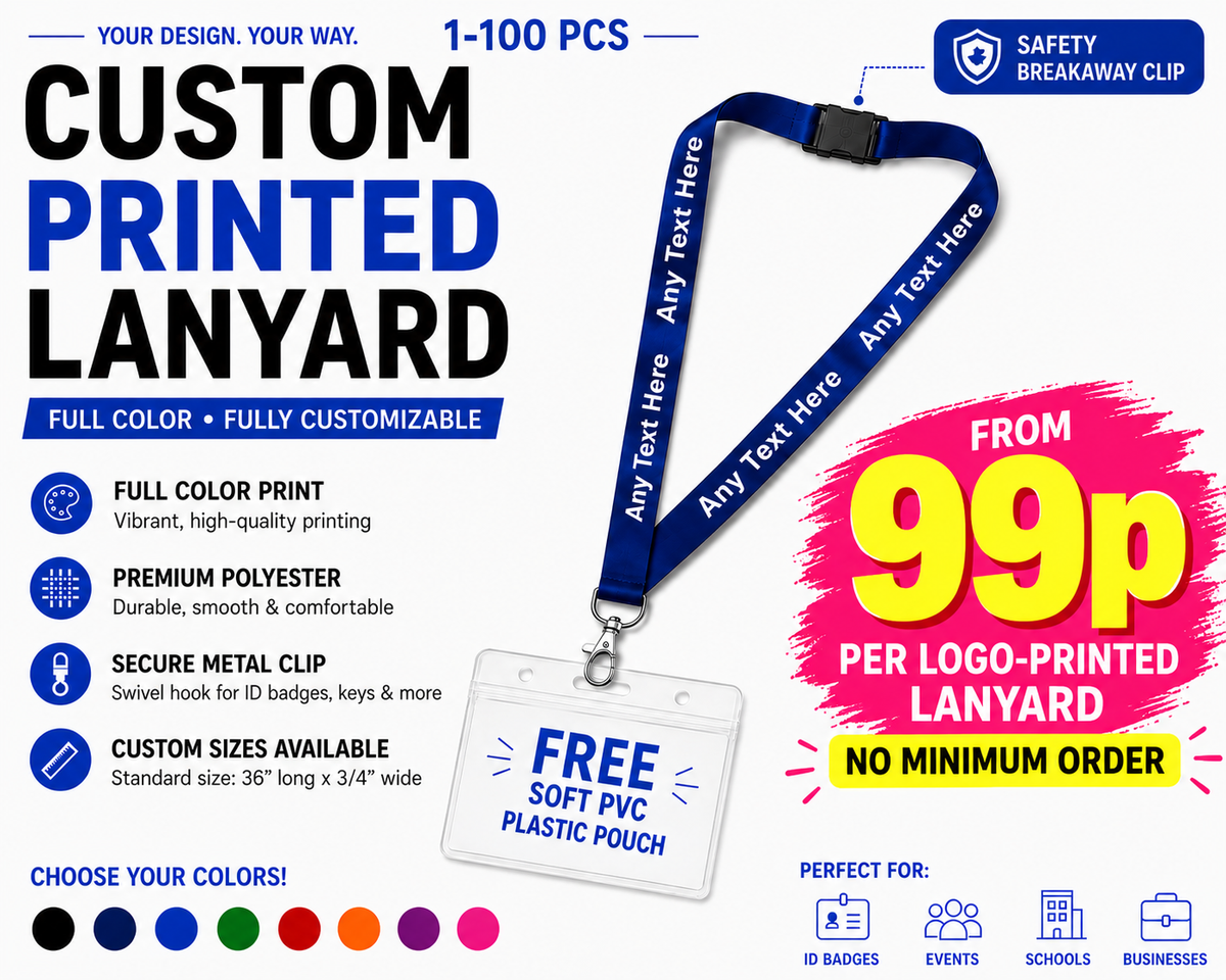Custom Printed Lanyards with Logo or Text and ID Holder