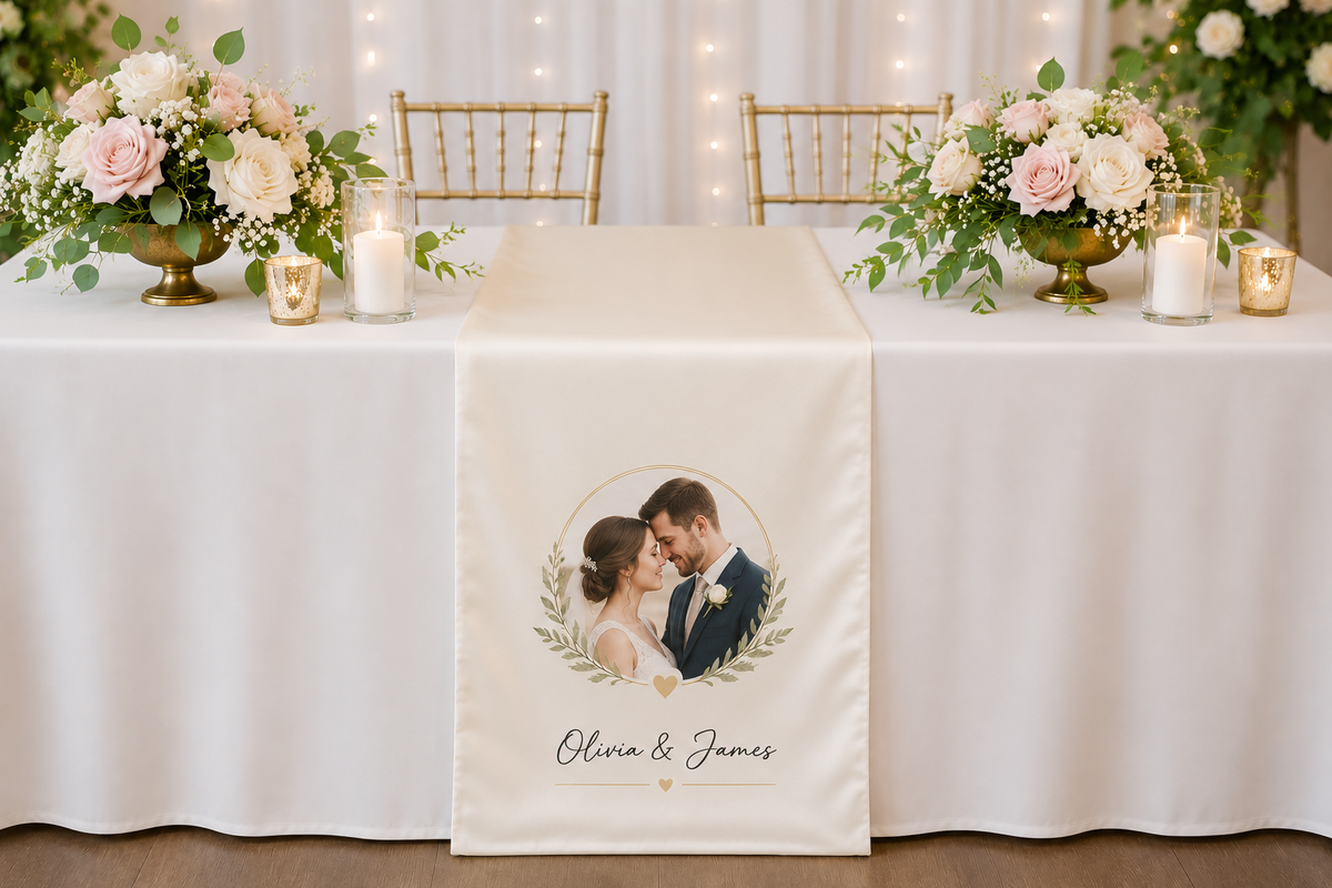 Personalised Table Runner with Back Pocket | Custom Printed Logo Event Cloth
