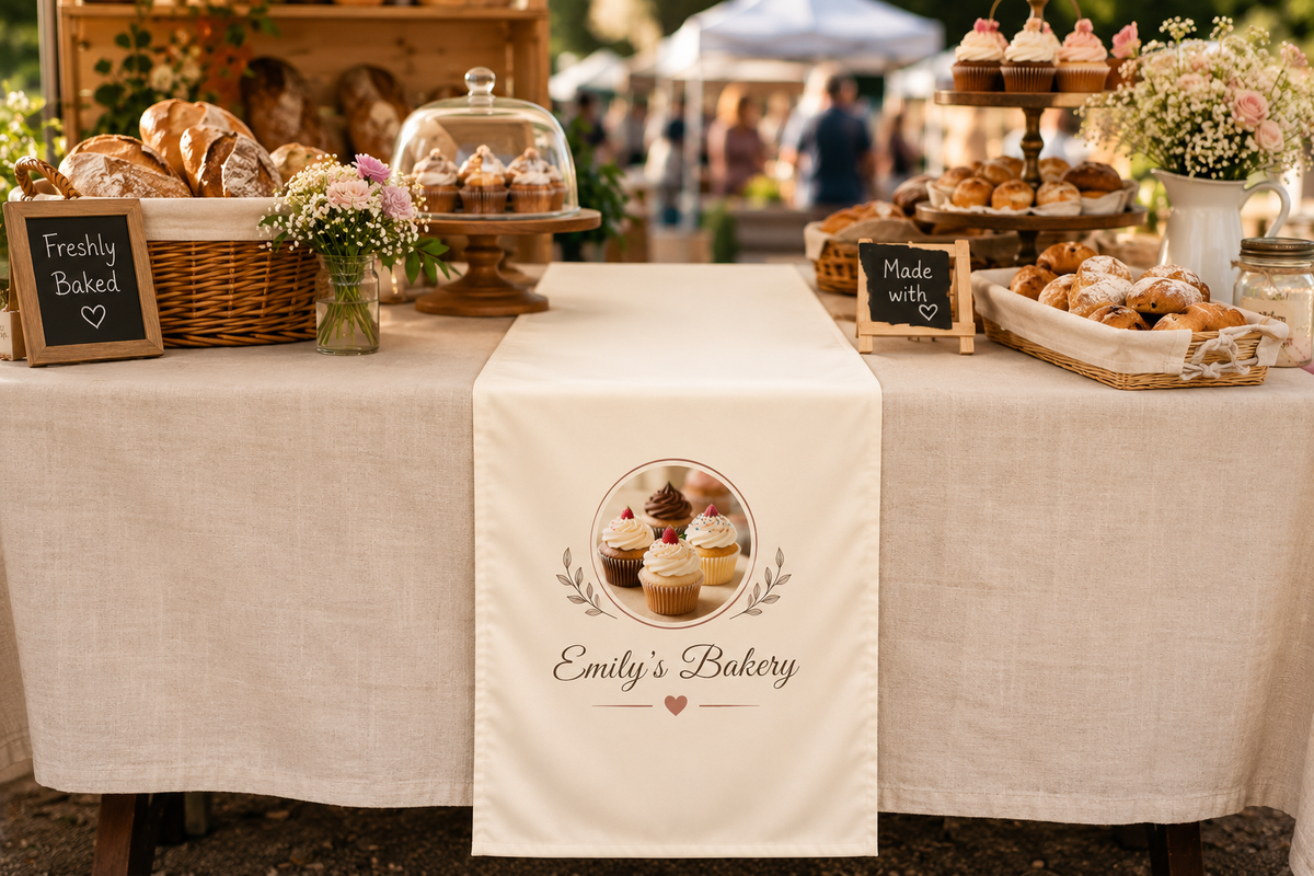 Personalised Table Runner with Back Pocket | Custom Printed Logo Event Cloth