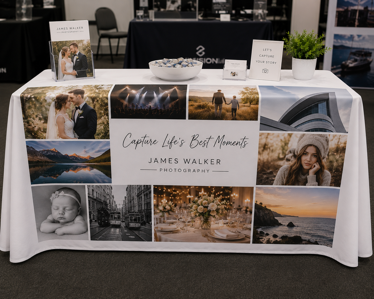 Personalised Table Cloth Custom Print with 2 Back Pockets Wedding Party Cover