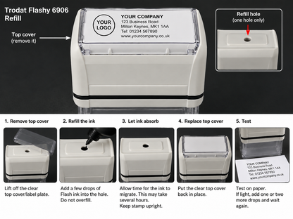 Personalised Pre-Inked Business Stamp – Custom Logo & Text, Crisp & Refillable