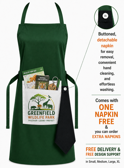 Personalised Cotton Colour Logo Apron | Custom Print | Free Detachable Napkin