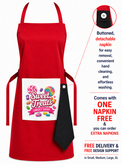 Personalised Cotton Colour Logo Apron | Custom Print | Free Detachable Napkin