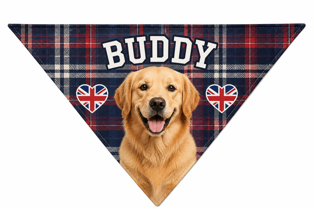 Custom Triangle Dog Bandana Personalised Design Text Photo Hi-Vis Reflective Option
