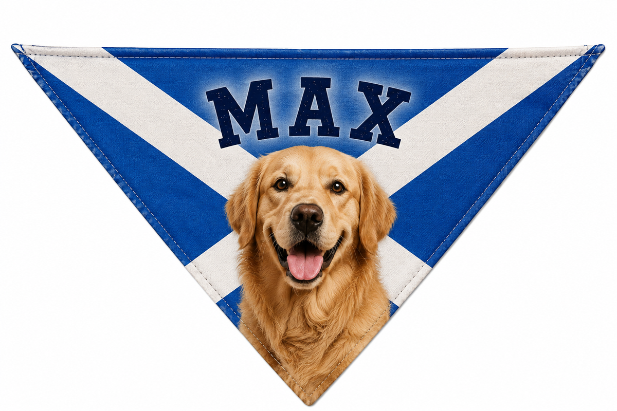 Custom Triangle Dog Bandana Personalised Design Text Photo Hi-Vis Reflective Option