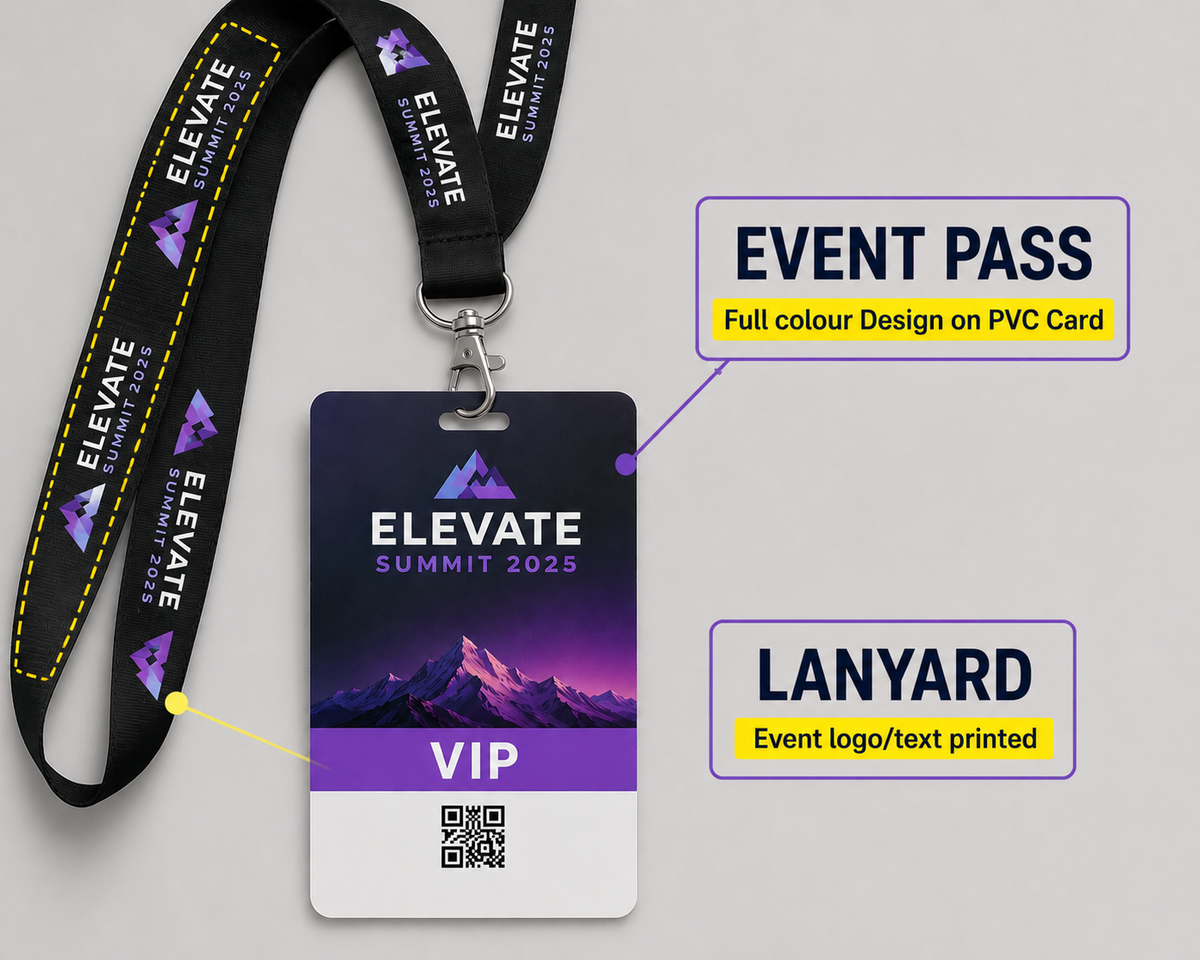 Customised Event Pass & Personalised Logo-printed Lanyard Set with Safety Clip