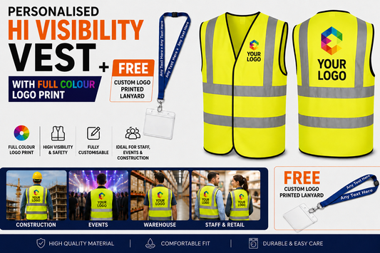 Personalised Hi Vis Vest Full Colour Logo Print + FREE Custom Printed Lanyard
