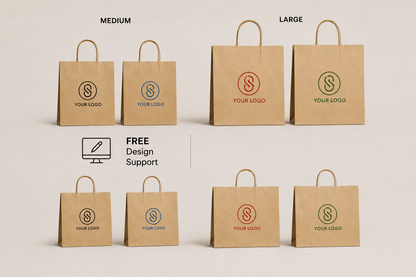 Personalised Kraft Paper Bags Custom Logo Printed Twisted Handle 10/25/50 Pack