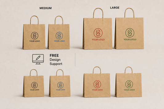 Personalised Kraft Paper Bags Custom Logo Printed Twisted Handle 10/25/50 Pack