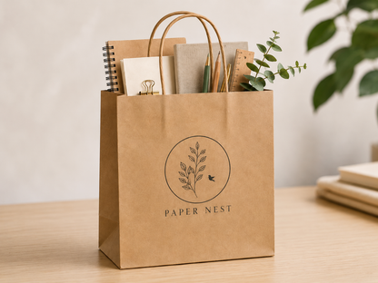 Personalised Kraft Paper Bags Custom Logo Printed Twisted Handle 10/25/50 Pack