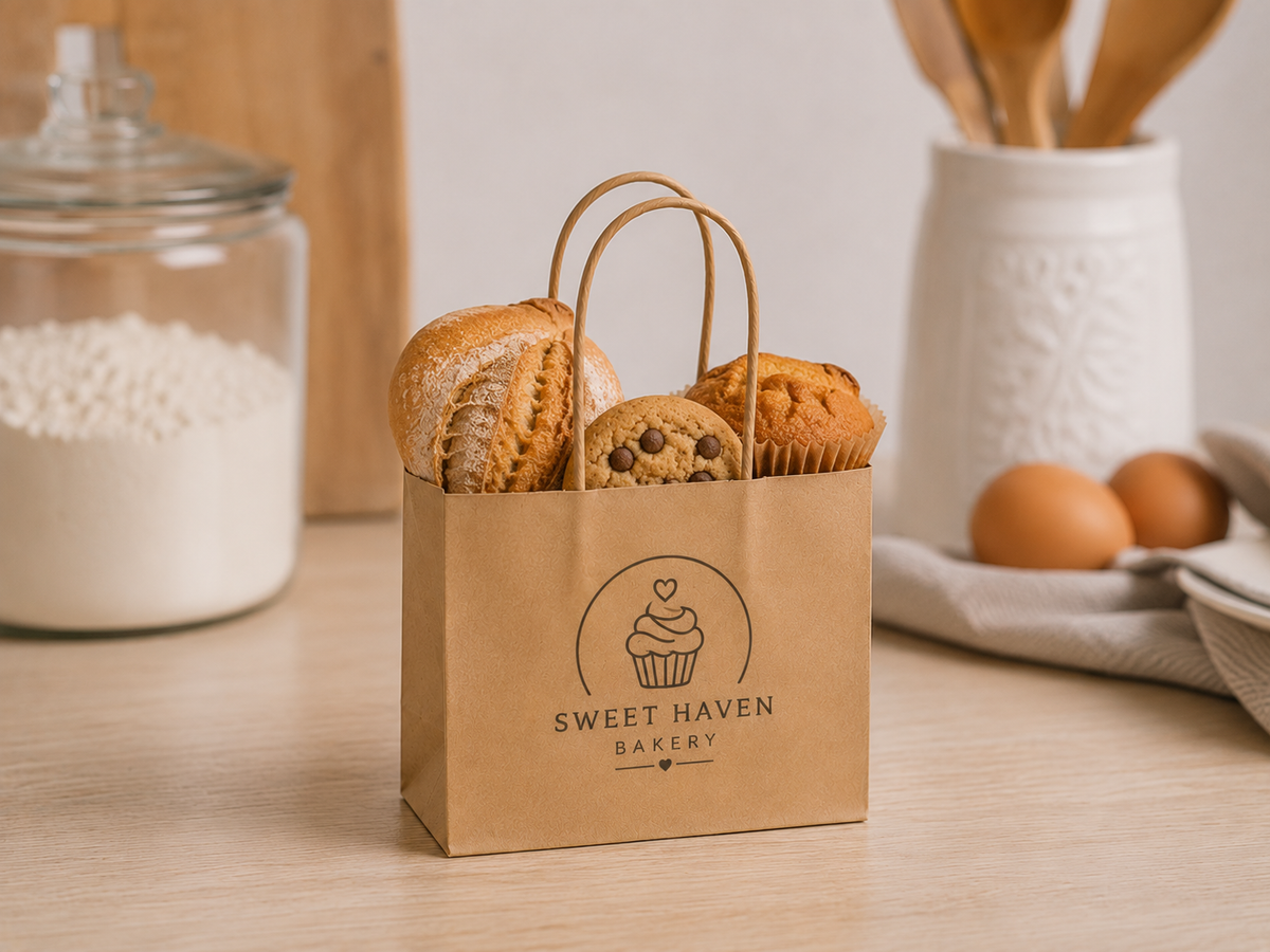 Personalised Kraft Paper Bags Custom Logo Printed Twisted Handle 10/25/50 Pack