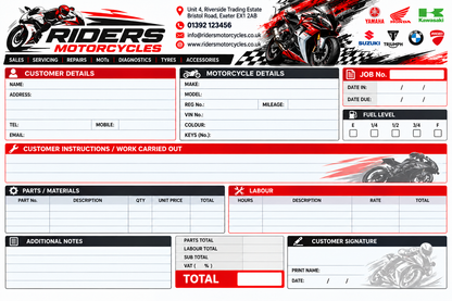 Personalised Garage Job Cards A5 – Custom Mechanic Work Order Sheets - Pack of 50
