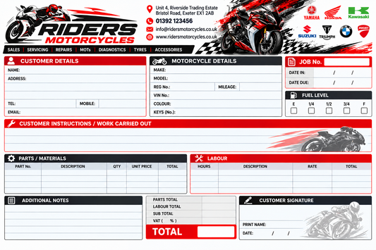 Personalised Garage Job Cards A5 – Custom Mechanic Work Order Sheets - Pack of 50