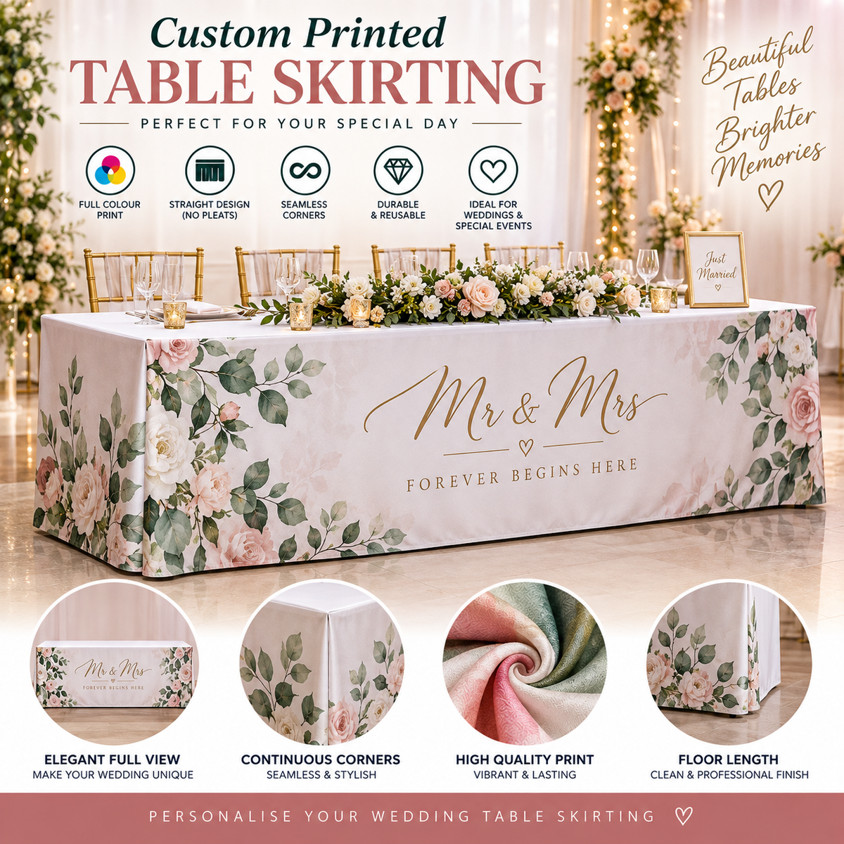 Personalised Custom Printed Table Skirting Polyester Exhibition Trade Show Event