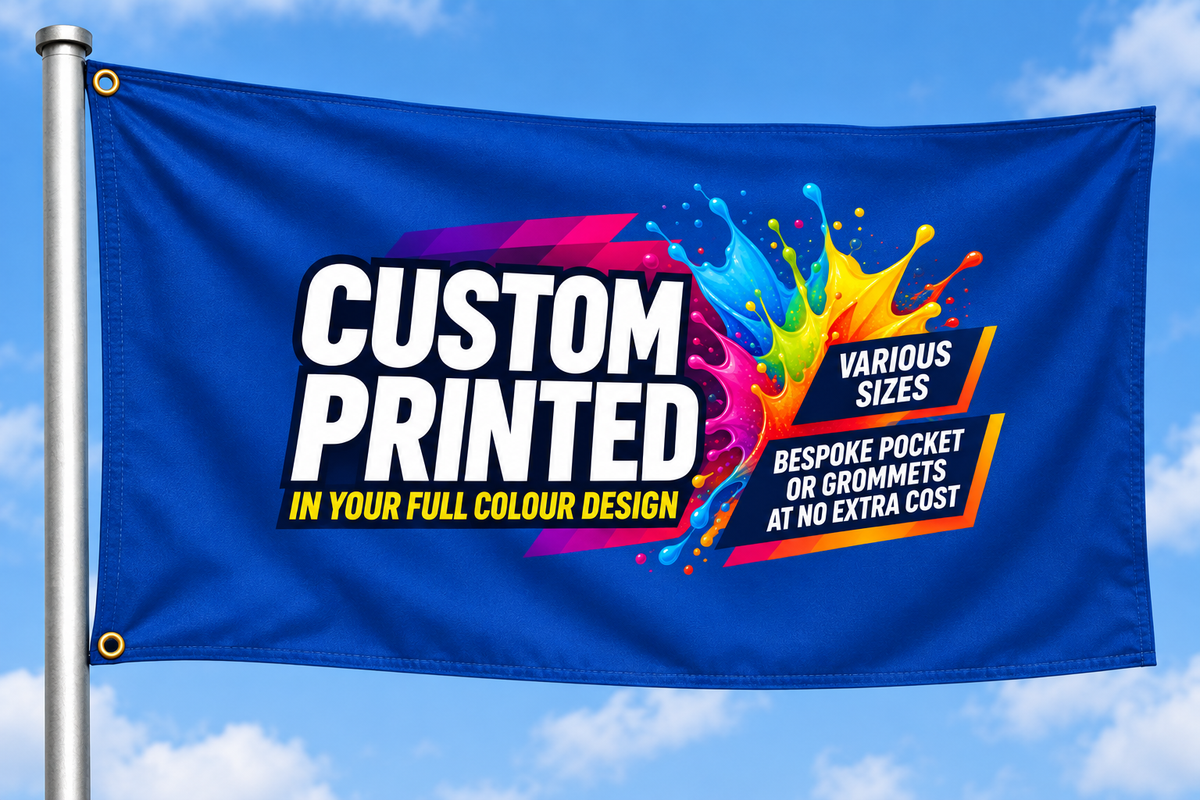 Personalised Custom Printed Flags All Sizes Any Shape with Grommets & Cable Ties