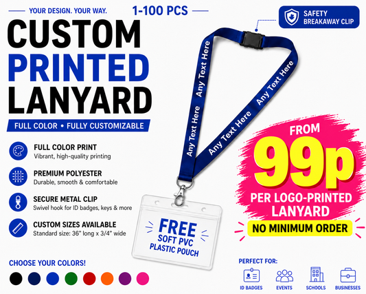 Custom Printed Lanyards with Logo or Text and ID Holder