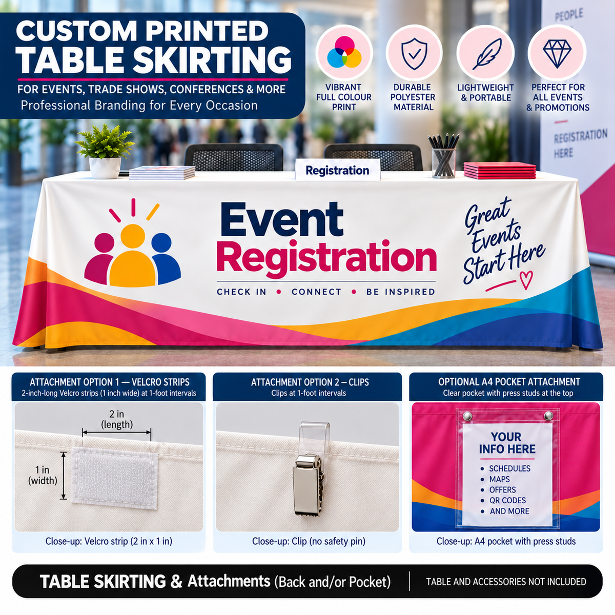 Personalised Custom Printed Table Skirting Polyester Exhibition Trade Show Event