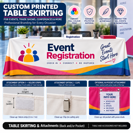 Personalised Custom Printed Table Skirting Polyester Exhibition Trade Show Event