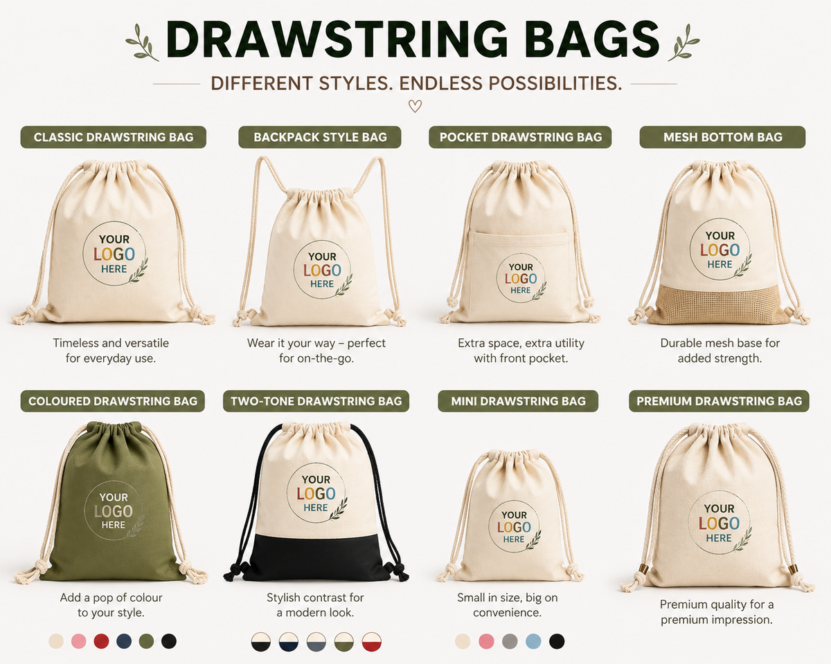 Personalised PolyCotton Drawstring Bag Custom Printed Colour Design Wholesale
