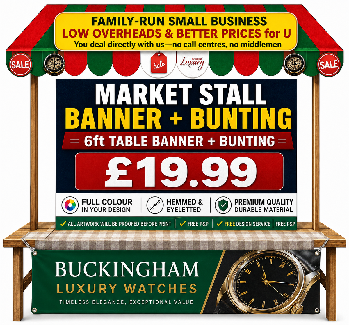 Custom Market Stall Colour Banner & Bunting Set | Personalised Business Display