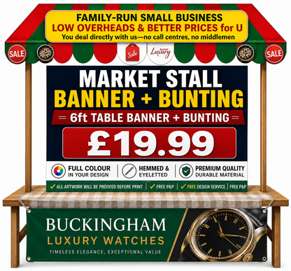 Custom Market Stall Colour Banner & Bunting Set | Personalised Business Display