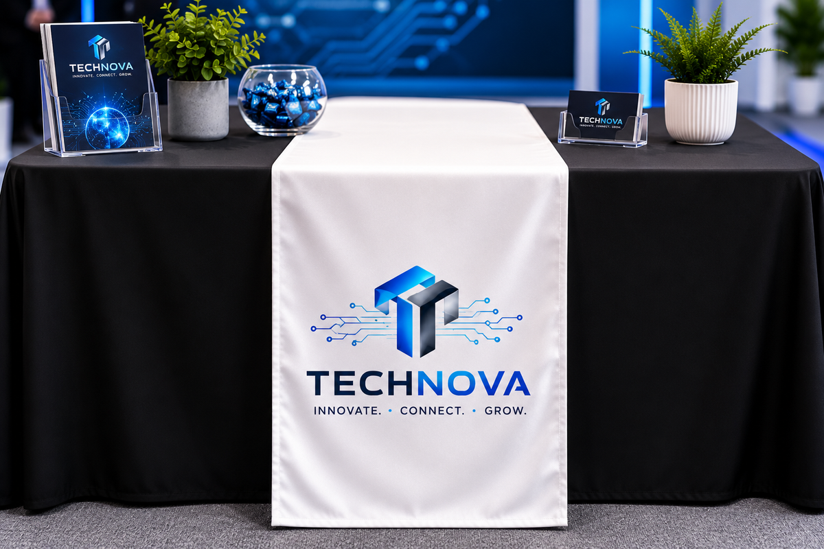 Personalised Table Runner with Back Pocket | Custom Printed Logo Event Cloth