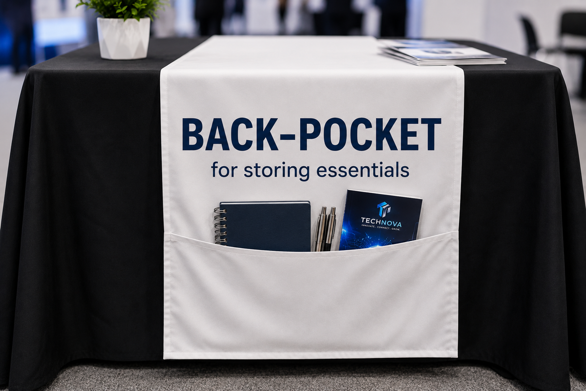 Personalised Table Runner with Back Pocket | Custom Printed Logo Event Cloth