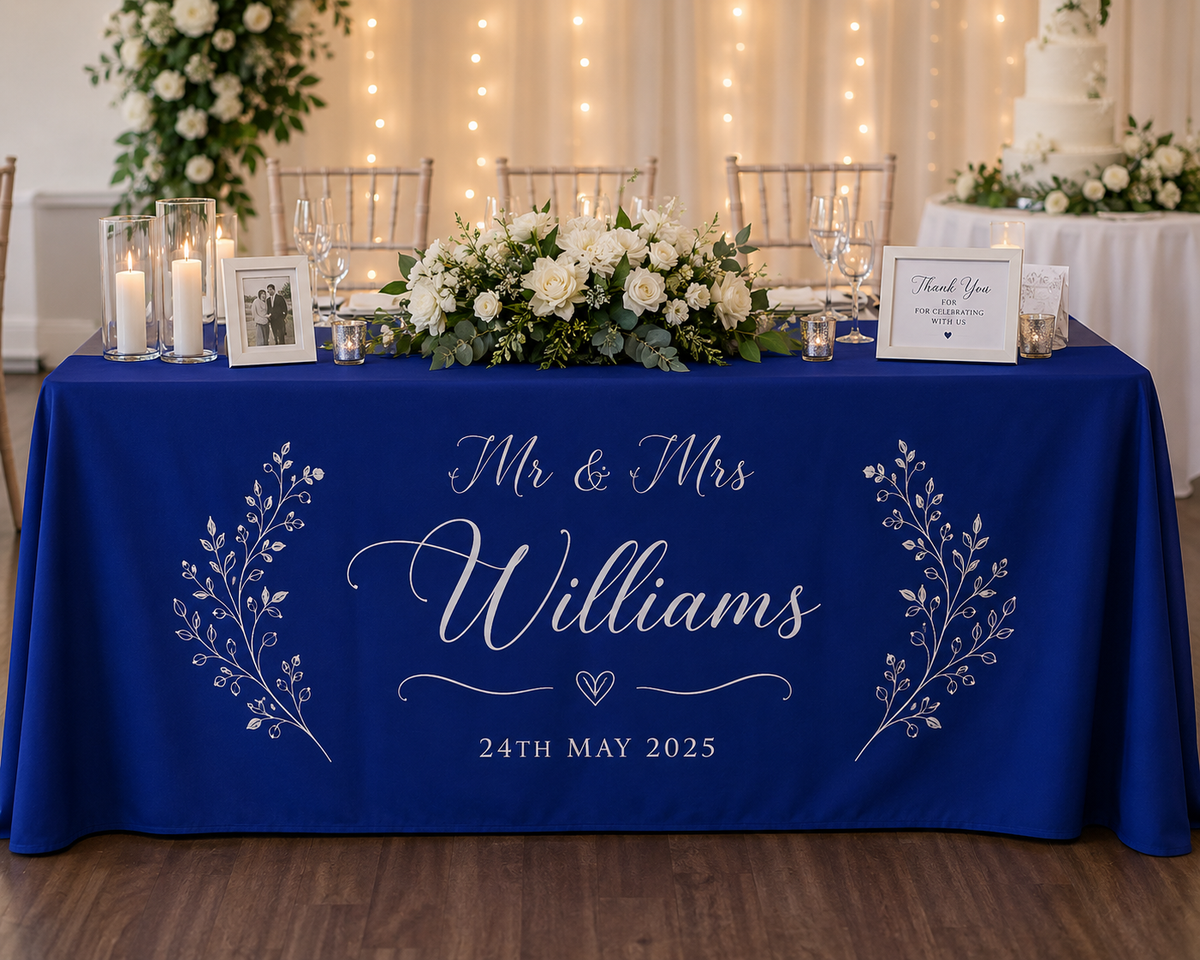 Personalised Table Cloth Custom Print with 2 Back Pockets Wedding Party Cover