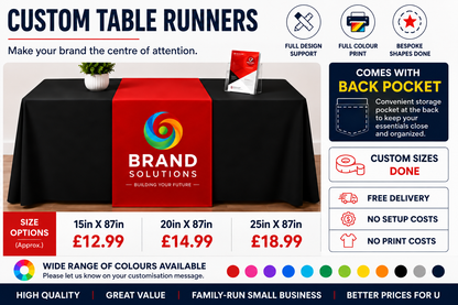 Personalised Table Runner with Back Pocket | Custom Printed Logo Event Cloth